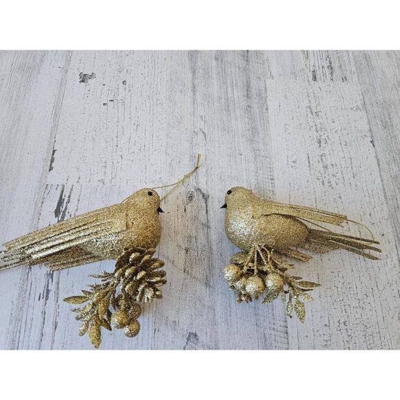 Gold bird ornament glitter Xmas tree - Picture 1 of 10
